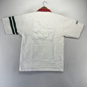 Vintage Halbro Rugby Shirt Men's Large White Thick Embroidered Collared Patch